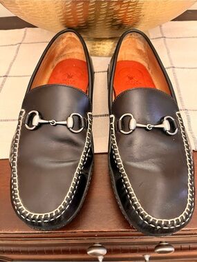 Peter Millar Size 10.5 Black Leather Loafers EUC Preppy Slip On Sleek Modern Chi